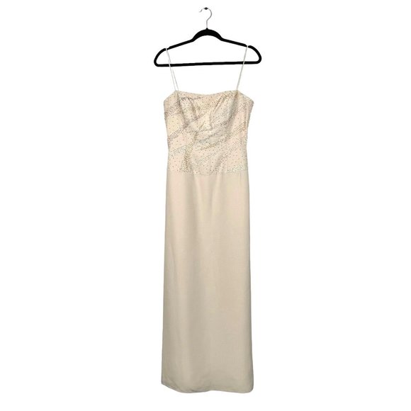 Size 8 CECILY Brown Champagne Beige Beaded Dress - Picture 1 of 15